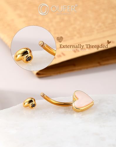 OUFER 14G Gold Herz Bauchnabelpiercing Chirurgenstahl 316L Bauchnabelpiercing Schmuck 10 mm Bauchnabelpiercing Ring Rosa Bauchnabelpircing Frauen