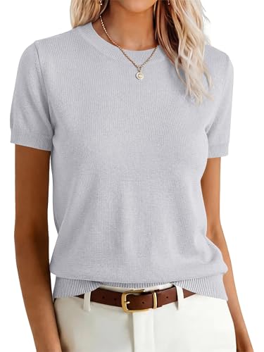 Image of ANRABESS Womens Short Sleeve Sweaters Wool Blend Crew Neck Sweater Shirts Business Casual Work Tops 2026 Summer Outfits