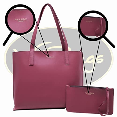 Kit Bolsa sacola feminina grande com nécessaire + Bolsa saquinho transversal com porta moeda (Bordo)
