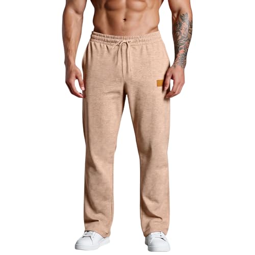 Mens Drawstring Sweatpants Sports Straight Leg Fleece Pants Joggers Open Bottom Gym Sweatpants with Pocket Sweat Pants