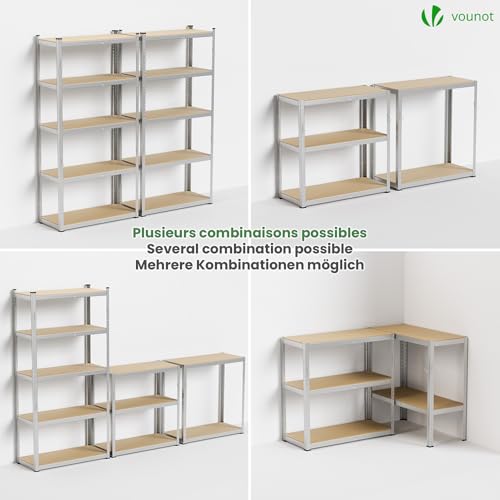 VOUNOT® Schwerlastregal 2er Set mit Haken, Regal Lagerregal Kellerregal Steckregal Werkstattregal, 180x90x40cm, 5 verstellbare Böden, 875kg belastbar