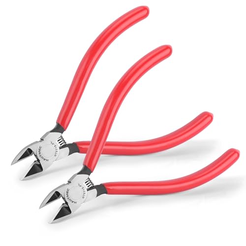 Image of HAUTMEC 6 inch Flush Cutters Ultra Sharp Flush Cut Pliers 2PCS Small Wire Cutters for Crafting, Spring Loaded and Non-slip Grip Wire Snips for Plastic, Jewelry Marking, Zip Tie, Artificial Flowers