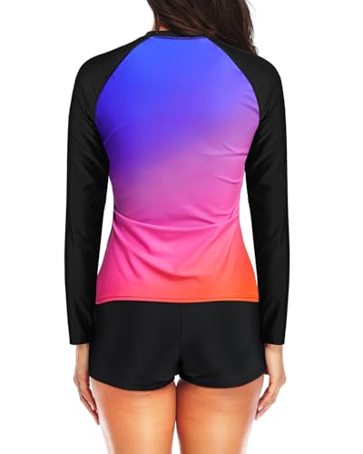 Image of Daci Women Two Piece Rash Guard Long Sleeve Swimsuits UV UPF 50+ Swim Shirt Bathing Suit with Boyshort Bottom