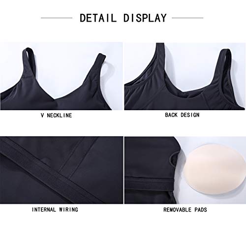 Women Sports Bra Longline Camisole Removable Wirefree Padded Bra Yoga Tank Tops Fitness Workout Running Top(Black,Medium)