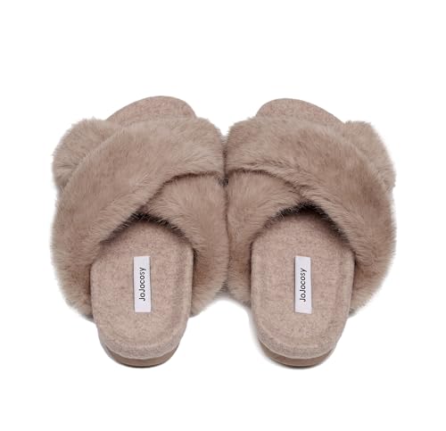 Women's Premium Rich Plush Warm Scuff Comfy EVA Footbed Breathable Cross Band Indoor Lady Platform Soles Slippers4