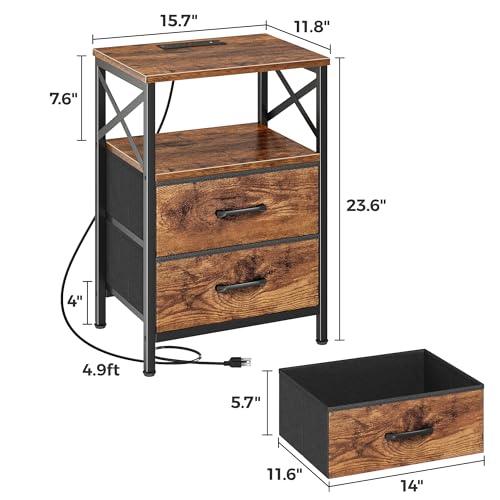 image for Huuger Nightstands Set of 2, Night Stand with Charger Station, 2 Drawe