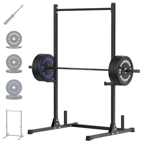 HANDBODE Squat Rack, 7ft Barbell, Weight Plates Set 160 lb, Home Gym Equipment, Black