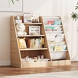 HedoAjim 4 Tier Kids Wooden Bookshelf,Five Layer Sling...