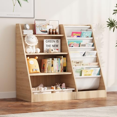 HedoAjim 4 Tier Kids Wooden Bookshelf,Five Layer Sling...