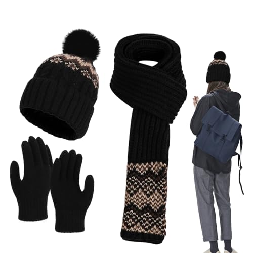 Bonnet gants femme chauds tricotés anti-froid épais pour ski voyage festival extérieur