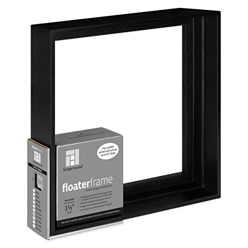 Ampersand Floaterframe Readymade Frame For Flat And 1 1/2" Deep Wood Panel And Canvas Artwork, Paintings, Prints, And More, 12"X12", Black Thin #TOP24
