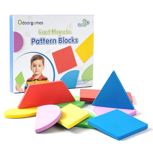 Odoorgames Large Shape Magnets - Giant Magnetic Pattern Blocks - Geometric Shapes for Whiteboard & Math Manipulatives - 10 Pcs