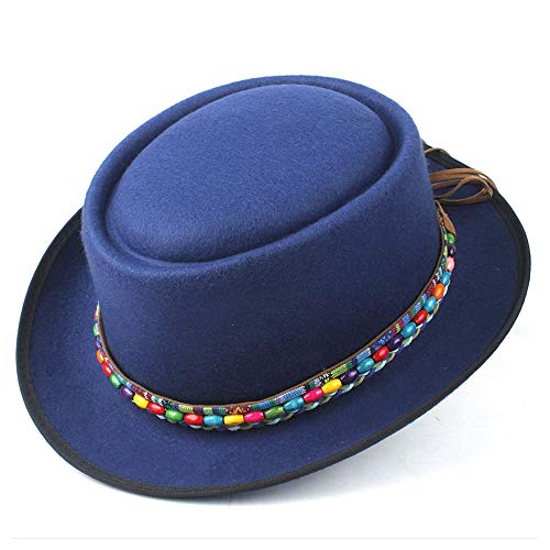 MAXJCN Chapeau tendance pour homme et femme - Chapeau de pork pie en laine - Chapeau de fedora pour femme - Chapeau plat - Chapeau de porc - Chapeau d'église - 58 cm - Couleur : bleu - Taille : 58 Cover