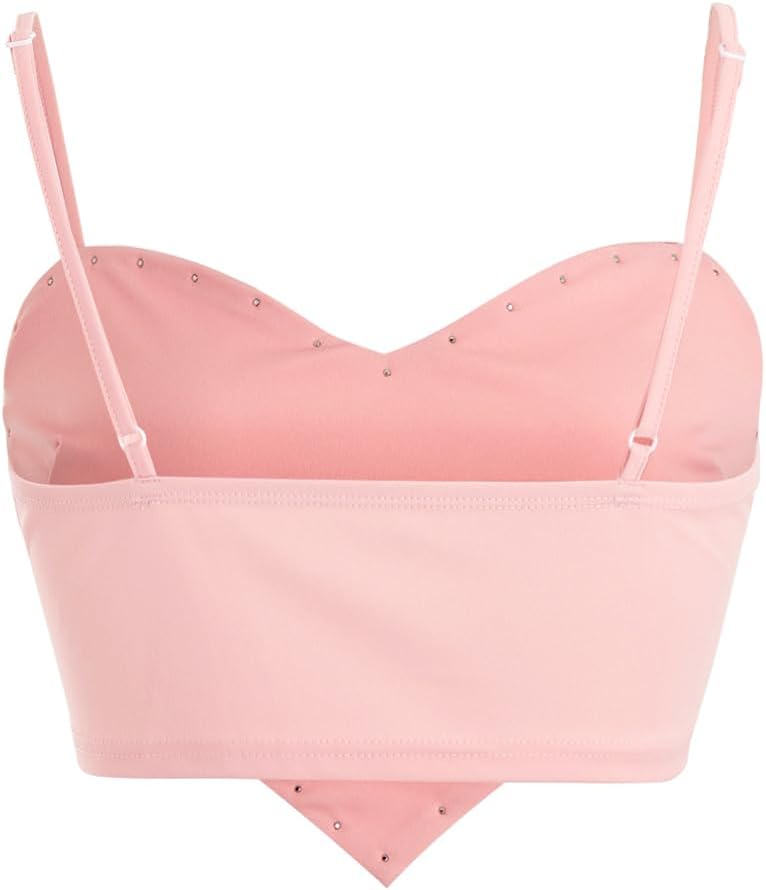 WDIRARA Women's Cami Heart Pearl Crop Top Sparkly Outfits - Image 2