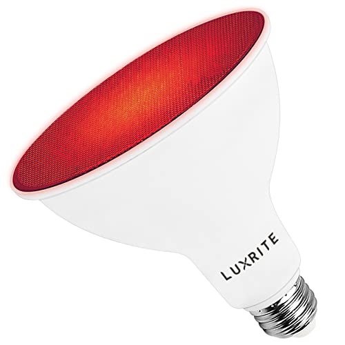 LUXRITE LED PAR38 Flood Red Light Bulb 8W (45W Equivalent) Red LED Flood Light Bulb Damp Rated UL Listed E26 Base Indoor Outdoor Holiday Party Decoration Event Home Lighting