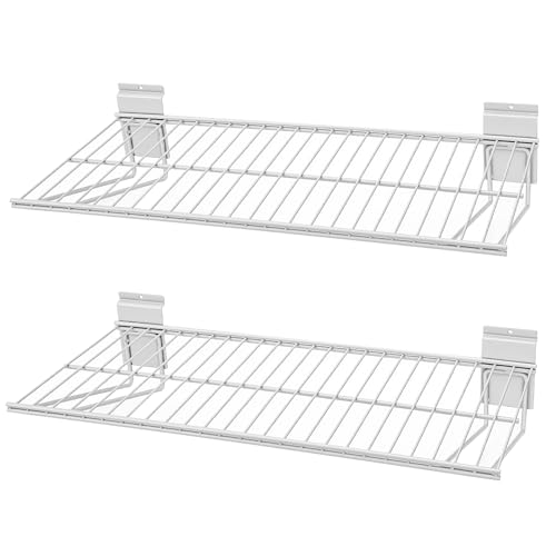 PYBTOOL 24Inch Slatwall Shelves Warm White, Slatwall Accessories, Slat Wall Wire Shelf, Heavy Duty Gargage Storage Slat Wall Haning Shelf (2)