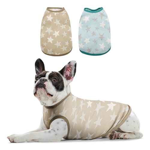 Sychien Dog Shirts Quick Dry Summer Cooling Star Printing Dogs T-Shirt,Deep Green+Light Blue XS