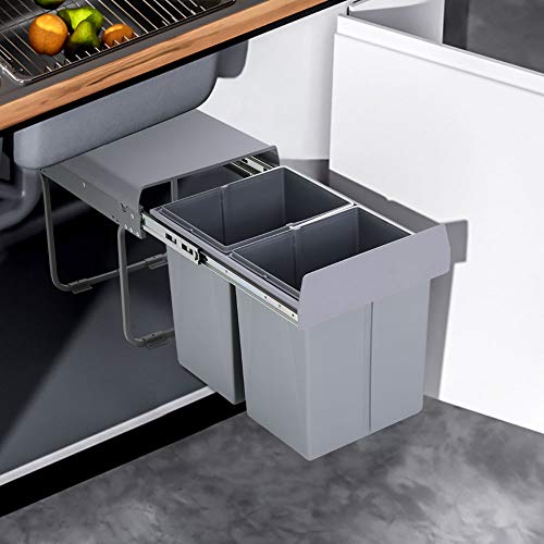 Warmiehomy Pull Out Kitchen Waste Bin, 40L, Grey