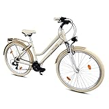 Milord Trekking Fahrrad Damenfahrrad, Citybike, Aluminium, 28 Zoll, Creme-Braun, 21-Gang Shimano