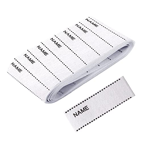 kuou 100 Pcs Name Tags, Iron on Name Labels for Clothes Washable Name Tapes Name Tags for Clothes Woven Clothing Name Labels for Kids School Uniform, White