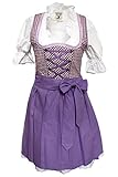 Alpenmärchen, 3tlg. Dirndl-Set - Trachtenkleid, Bluse, Schürze, Gr. 32, lila - ALM447
