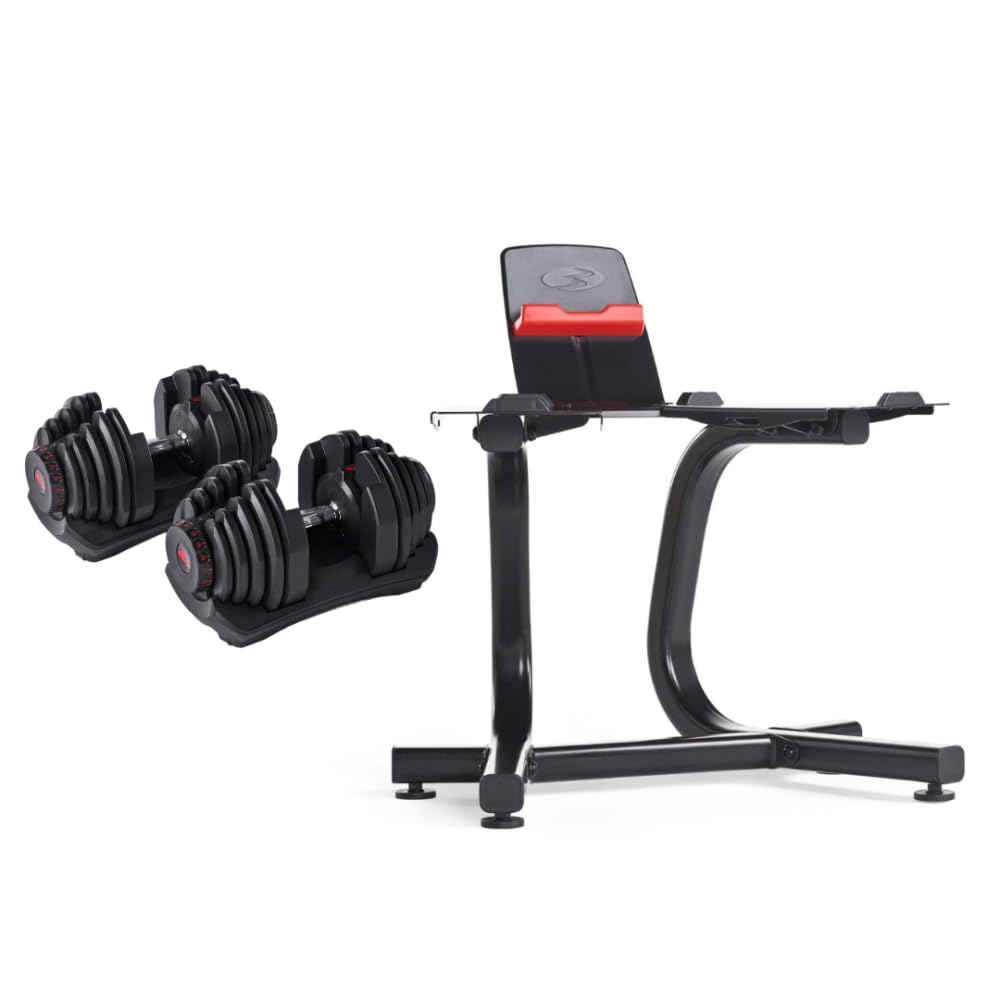 BowFlex SelectTech 1090i Hantel-Set mit Ständer | 4–41 kg verstellbar | 2 verstellbare Hanteln von 4 bis 41 kg mit Ständer für platzsparendes Krafttraining zu Hause.