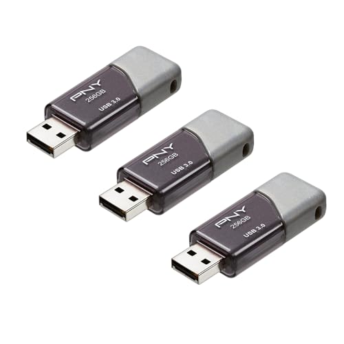 Image of PNY 256GB Turbo Attache 3 USB 3.0 Flash Drive 3-Pack - Grey, P-FD256X3TBOP-MP, 100MB /s, Light-Weight Durable - Data Storage and TransferPack of 20