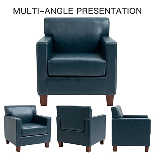 Lovspatio Mid-Century Sofa Armchair,Small Spaces Accent Comfy Chair,Leather Reading Chair For Living Room,Bedroom (Dark Blue,Pu) #TOP6