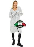  SASSYCLASSY Struktur Cardigan Damen lang elegant - Grobstrickjacke Strickjacken für Damen - Strickjacke für Damen V Auschnitt - Strickweste Oversize - Hellgrau