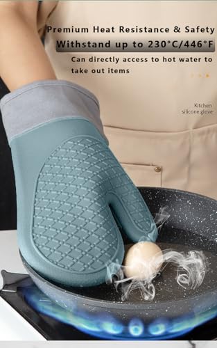 Hongmeru 2pcs Silicone Oven Mitts & Gloves - Heat Resistant to 230°C/446°F, Non-Slip BBQ Gloves with Fingers, Waterproof Kitchen Mitts for Baking & Barbecue - Image 5