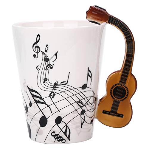 Luoda 13.5 Oz Guitar Mug Music Note Coffee Mug Ceramic Guitar Music Cup Mug Gifts for Guitar Players Musicians,Black