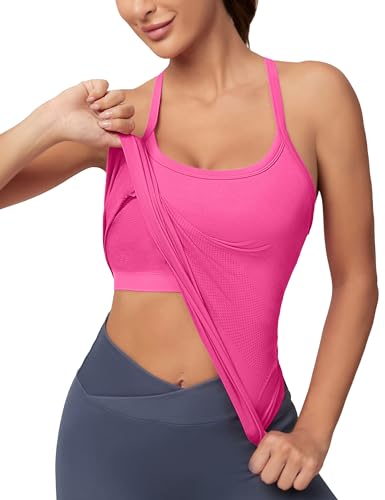 Image of MathCat Workout Tank Tops for Women with Built in Bra, Sleeveless Gym Tops Seamless Racerback Athletic Yoga Shirts