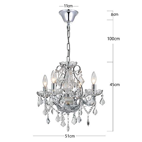 BESTIER Modern Chrome Pendant Chandelier Crystal Lighting Ceiling Light Fixture Lamp for Dining Room Bathroom Bedroom Livingroom 4 E14 Bulbs Required D51cm x H45cm