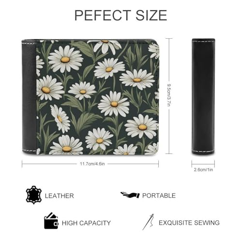 Small Daisy Floral Pattern Soft PU Leather Bifold Wallet, Coin Purse Credit Pass Case, Durable Card-Holder Slim Billfold for Men Woman Money Storage2