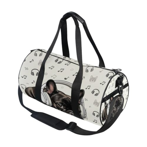 Bolsa de lona para viajes cortos y deporte con diseño de bulldog francés ligero