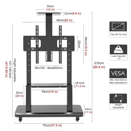 Soporte móvil para TV de piso, ajustable para 40-100 pulgadas miniatura 2