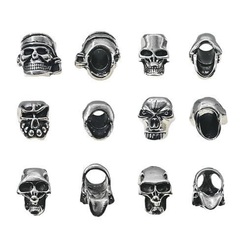 ShineIn Metal Beard Skull Beads Paracord Beads Accessories DIY Large Hole for Jewelry Making 12 Pack
