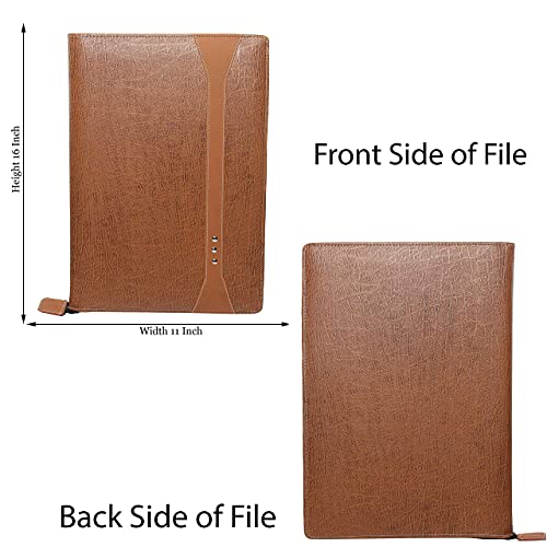Image of ZesTale Premium Executive Document File Folder - PU Leatherette Certificate Holder, Zipper Closure, 20 Transparent Leaves, Card & Pen Holder - Office, School & Business Organizer (Brown)