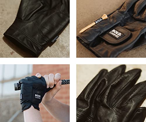 Bold Swing-Urban Black Golf Glove Mens, Worn On Left Hand, 2 Pack-Cabretta Leather, Golf Gloves Men For Right-Handed Golfer (Cadet Med) #TOP2
