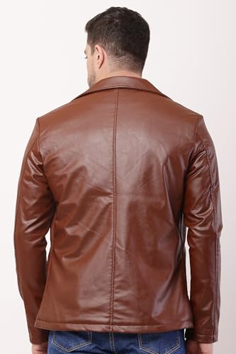 Image of Wolver Men's PU Leather Blazer, Casual Party, 2-Button
