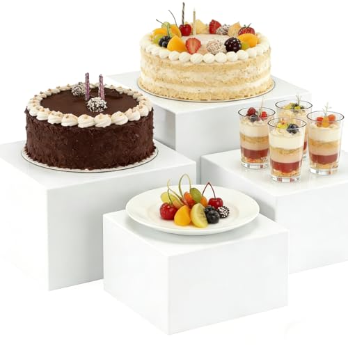 CeyKvo Présentoir à gâteaux en forme de cube en acrylique, étagère de présentation d'aliments blanche creuse, étagère de buffet multifonctionnelle,...