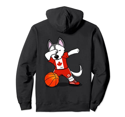 Dabbing Husky Canada Basketball Fans Jersey Canadian Flag Pullover Hoodie, Black