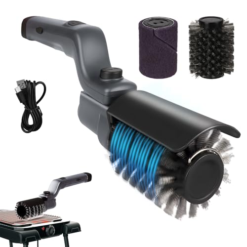 Brosse de nettoyage électrique améliorée pour gril, brosse de nettoyage de gril sans fil rechargeable avec angle réglable, tête de brosse en acier...