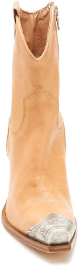 Women's Cowboy Cowgirl Metal Toe Ankle Boots Stacked Block Heel Short Boots image 4