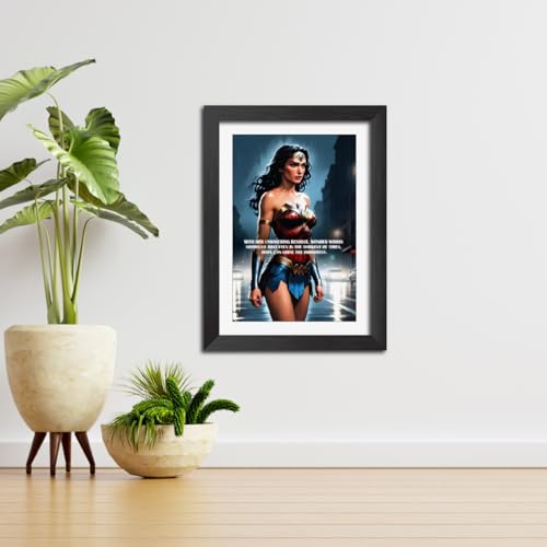 Image of TenorArts Wonder Woman Poster with Quotes Comics Photo Frame Painting With Black Wooden Textures (12inches x 9inches)