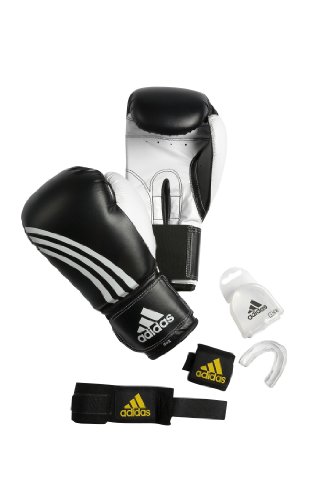 Kit boxe Adidas 12 oz noir et blanc pour éviter les blessures aux poignets