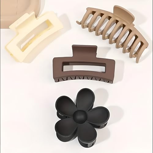 Image of Bakefy- 4 pcs Large Frosted Hair Claws, Assorted Matte Non-Slip Hair Clips, Strong Grip Clips For Thick Hair, Versatile Styles Hair Accessories For Sports, Makeup, And Gift Occasions
