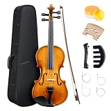 Violino 3/4 per principianti, violino 3/4 per bambini dai 9 ai 12 anni, studente, violino acustico con custodia rigida, arco, colofonia, ponte (naturale - lucido morbido)
