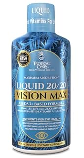 Liquid 20/20 Vision - Eye Vitamin Formula w/20mg Lutein, 4mg Zeaxanthin, 4mg Astaxanthin for Vision Support –Max Absorption- Great Taste & No Pills to Swallow– 32 Serv, 32oz