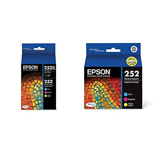 Epson 252XL/252 High-Yield Black and Standard-Yield Cyan/Magenta/Yellow Ink Cartridges, Pack of 4 (Model T252XL-BCS) & T252520 DURABrite Ultra Color Combo Pack Standard Capacity Cartridge Ink